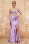 Letitia Purple Satin Rhinestones 3d Flower Maxi Dress