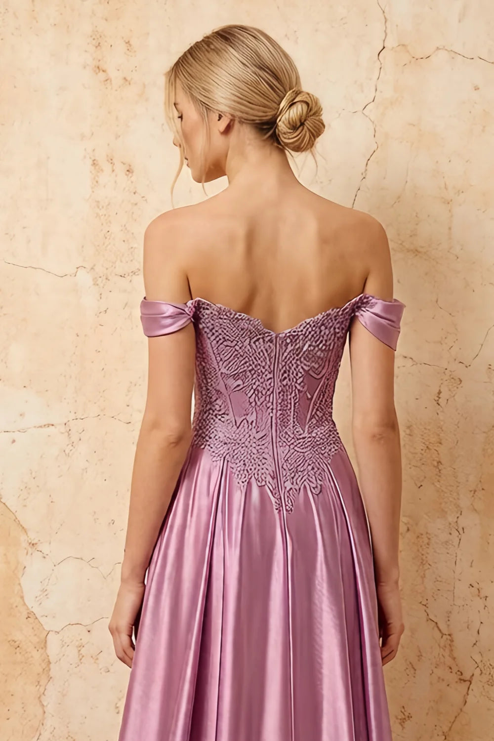 Lilian Dusty Pink Lace Rhinestone Off The Shoulder Maxi Dress
