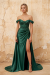 Lilian Emerald Green Lace Rhinestone Off The Shoulder Maxi Dress