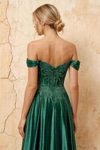 Lilian Emerald Green Lace Rhinestone Off The Shoulder Maxi Dress