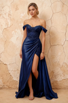Lilian Navy Blue Lace Rhinestone Off The Shoulder Maxi Dress