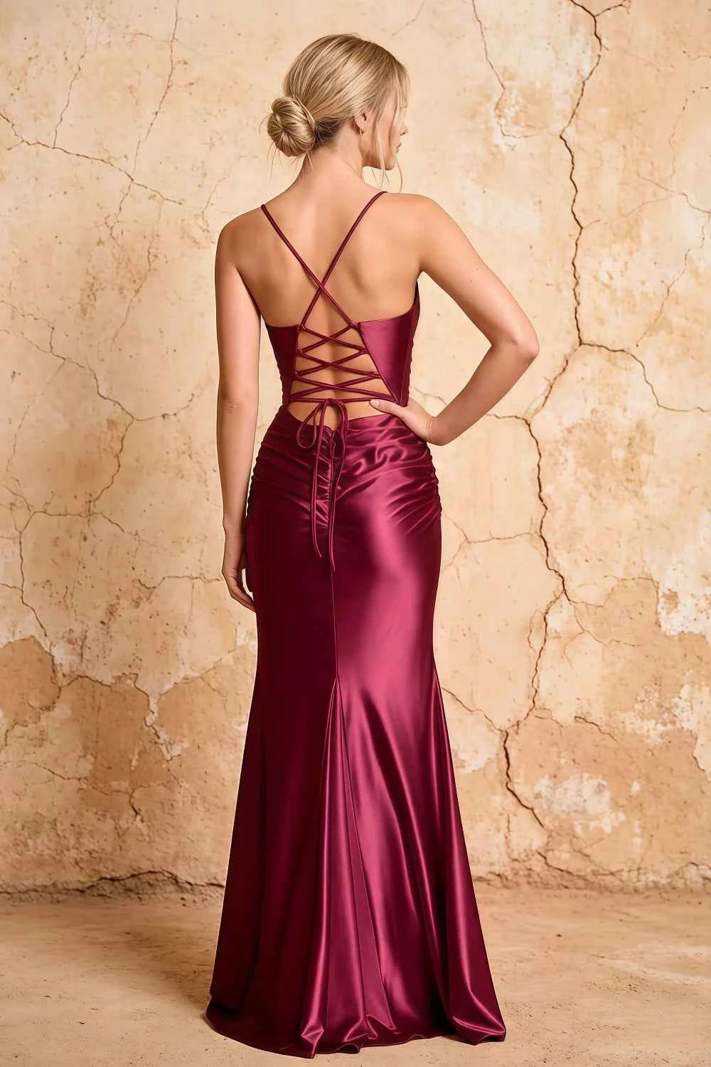 Lillian Ankara Red Satin Sheath V-neck Maxi Dress Secondary image