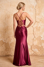 Lillian Ankara Red Satin Sheath V-neck Maxi Dress