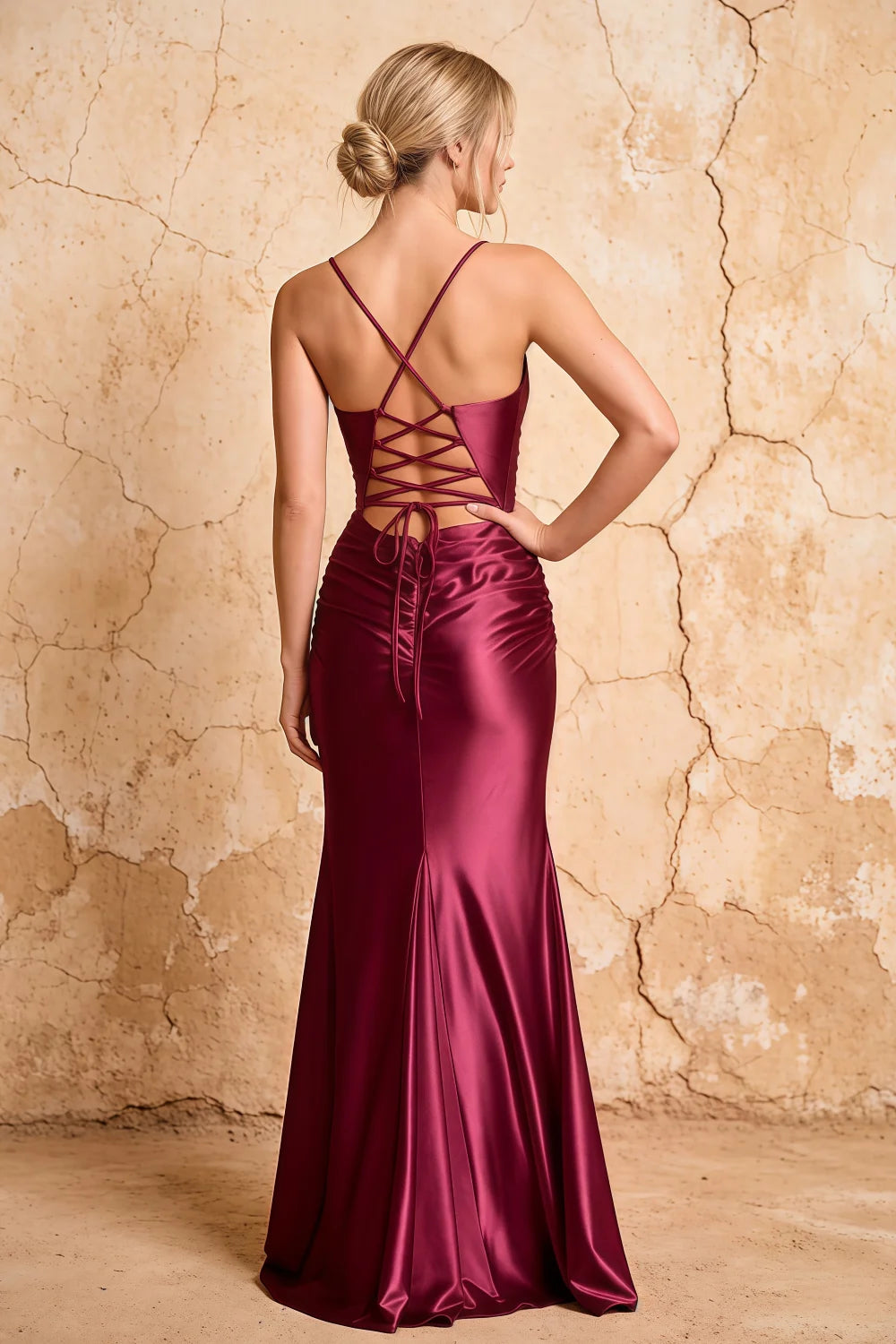 Lillian Ankara Red Satin Sheath V-neck Maxi Dress