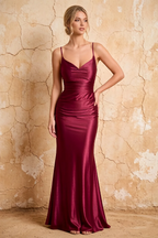 Lillian Ankara Red Satin Sheath V-neck Maxi Dress