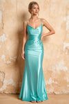 Lillian Aqua Satin Sheath V-neck Maxi Dress