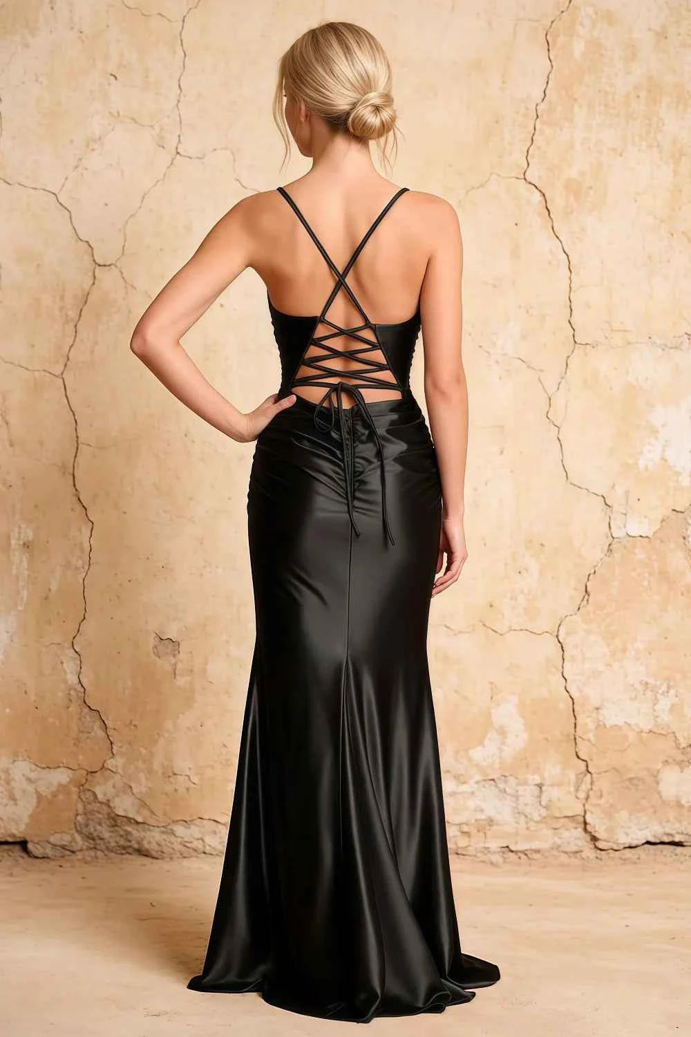 Lillian Black Satin Sheath V-neck Maxi Dress Secondary image