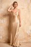 Lillian Champagne Satin Sheath V-neck Maxi Dress