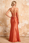 Lillian Coral Satin Sheath V-neck Maxi Dress