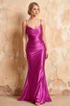 Lillian Fuchsia Satin Sheath V-neck Maxi Dress