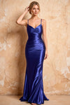 Lillian Royal Blue Satin Sheath V-neck Maxi Dress