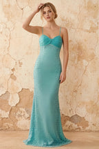 Lily Blue Chiffon Pearl Maxi Dress With Detachable Halter Neck Sash