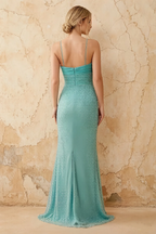 Lily Blue Chiffon Pearl Maxi Dress With Detachable Halter Neck Sash