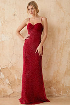 Lily Burgundy Chiffon Pearl Maxi Dress With Detachable Halter Neck Sash