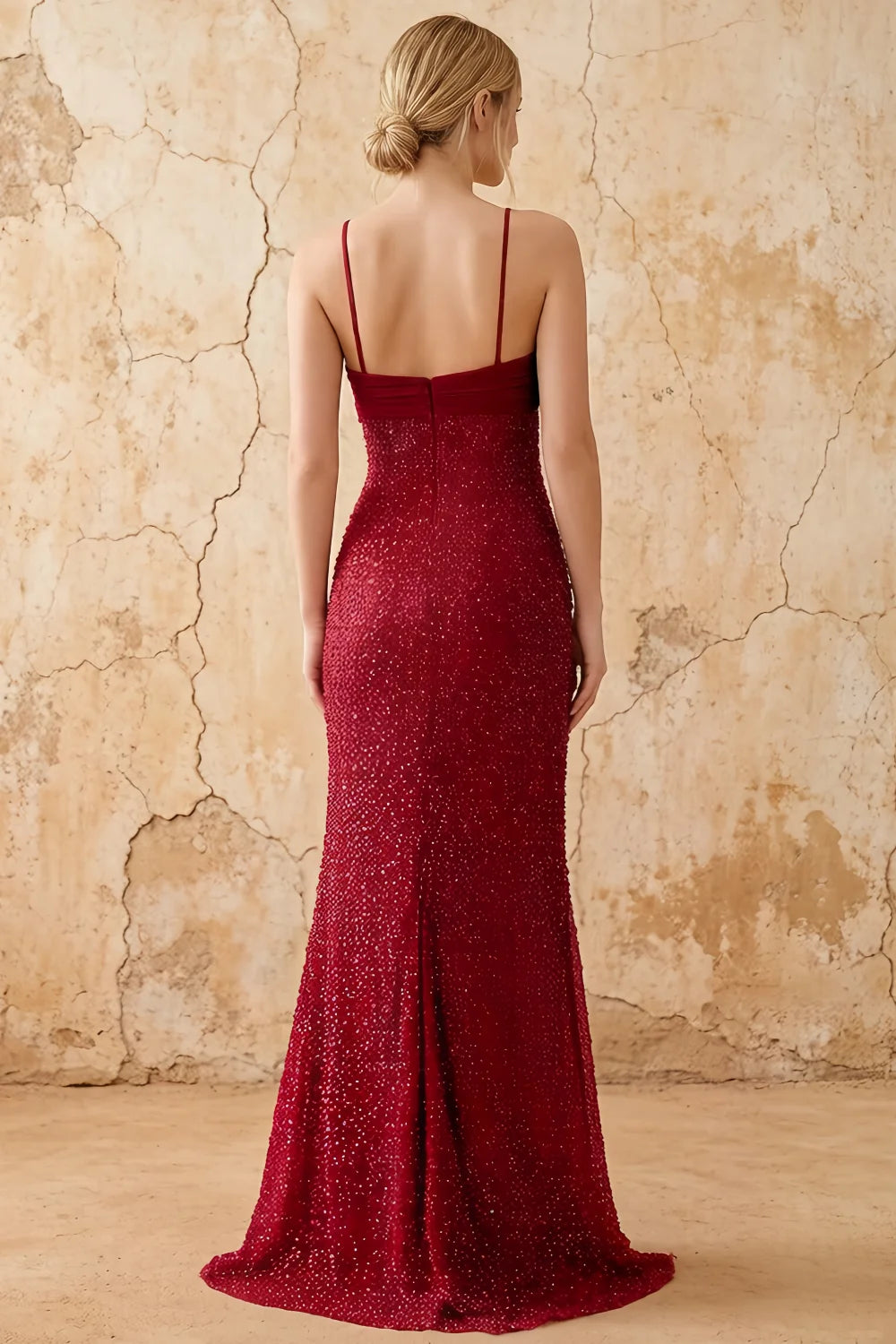 Lily Burgundy Chiffon Pearl Maxi Dress With Detachable Halter Neck Sash