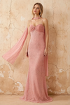 Lily Rose Pink Chiffon Pearl Maxi Dress With Detachable Halter Neck Sash