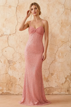 Lily Rose Pink Chiffon Pearl Maxi Dress With Detachable Halter Neck Sash
