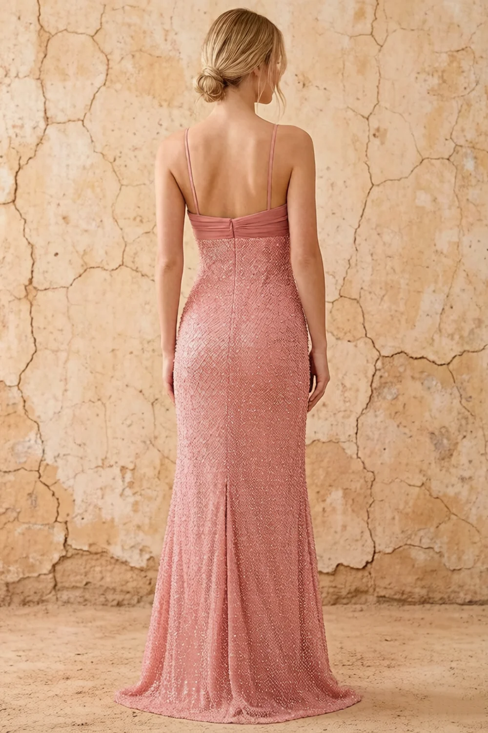 Lily Rose Pink Chiffon Pearl Maxi Dress With Detachable Halter Neck Sash