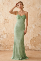 Lily Sage Green Chiffon Pearl Maxi Dress With Detachable Halter Neck Sash