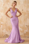 Linda Purple Satin V-neck Mermaid Hot Rhinestones Maxi Dress