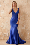 Linda Royal Blue Satin V-neck Mermaid Hot Rhinestones Maxi Dress