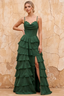 Lisa Emerald Green Chiffon Corset Ruffle Maxi Dress