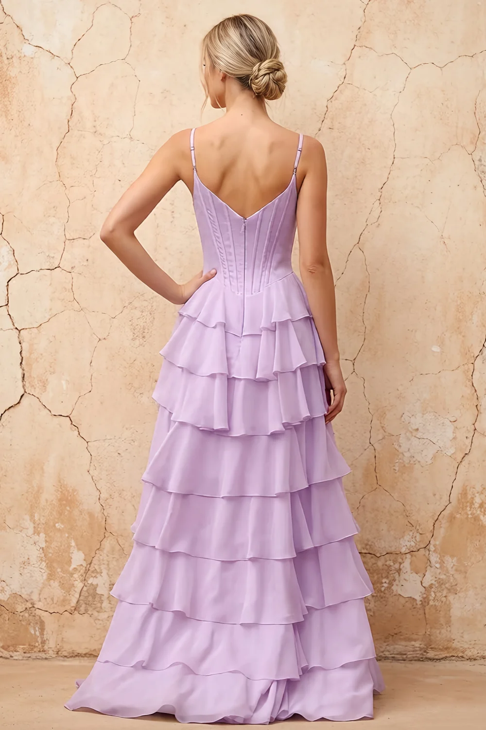 Lisa Lilac Chiffon Corset Ruffle Maxi Dress