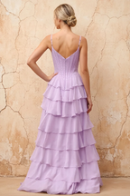 Lisa Lilac Chiffon Corset Ruffle Maxi Dress