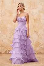 Lisa Lilac Chiffon Corset Ruffle Maxi Dress