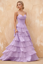 Lisa Lilac Chiffon Corset Ruffle Maxi Dress