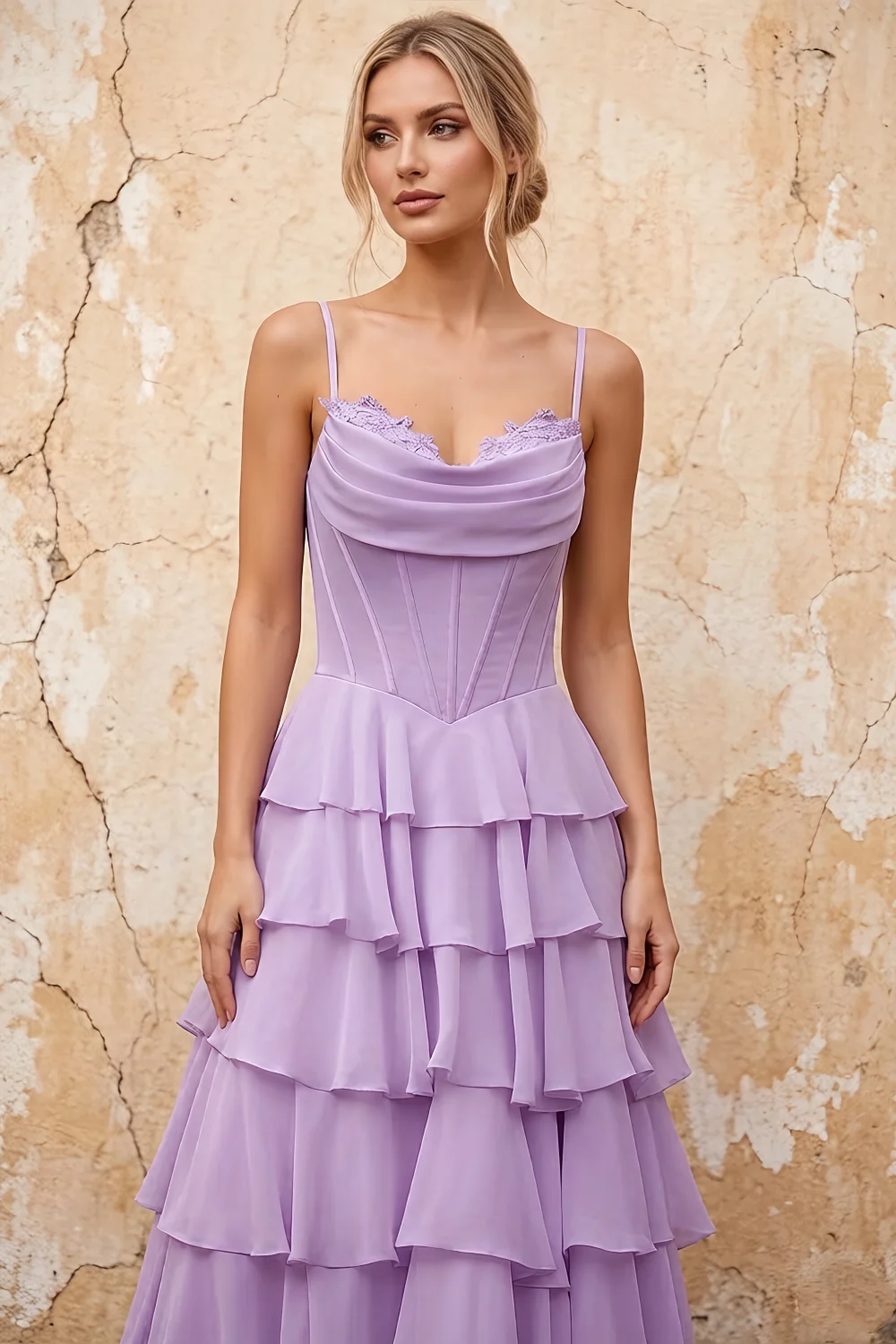 Lisa Lilac Chiffon Corset Ruffle Maxi Dress