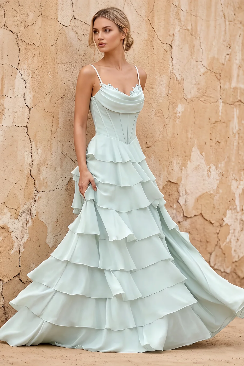Lisa Mist Chiffon Corset Ruffle Maxi Dress