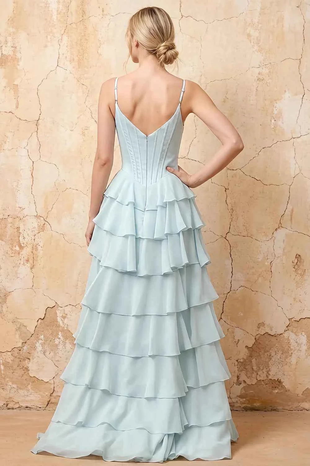 Lisa Mist Chiffon Corset Ruffle Maxi Dress