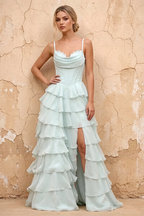 Lisa Mist Chiffon Corset Ruffle Maxi Dress