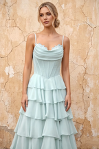 Lisa Mist Chiffon Corset Ruffle Maxi Dress