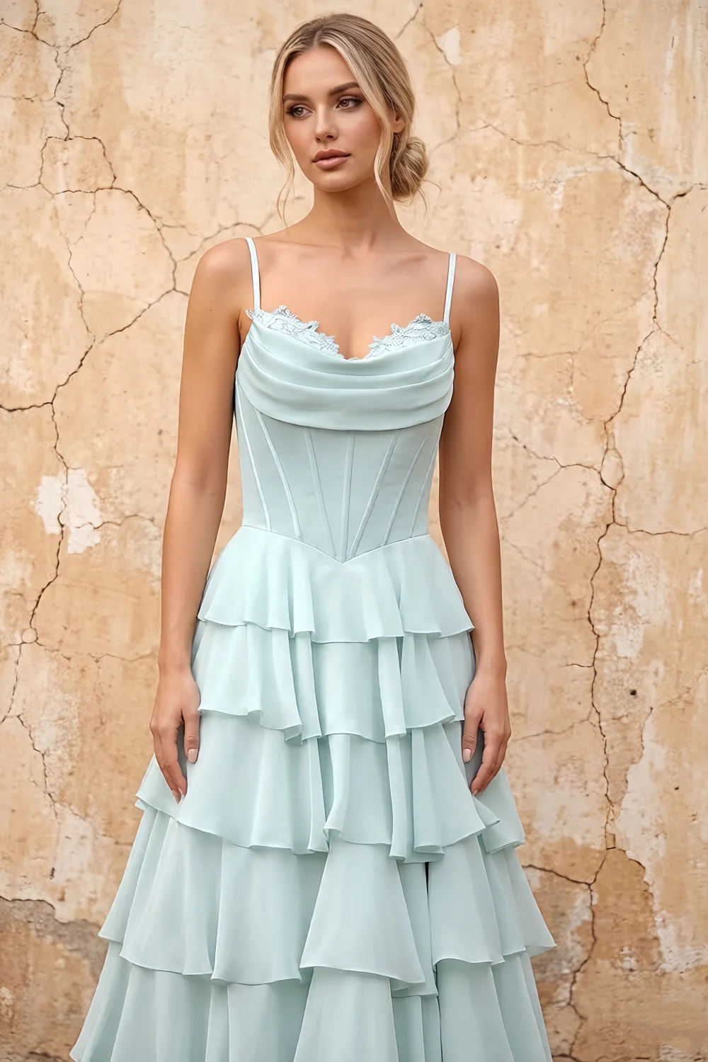 Lisa Mist Chiffon Corset Ruffle Maxi Dress