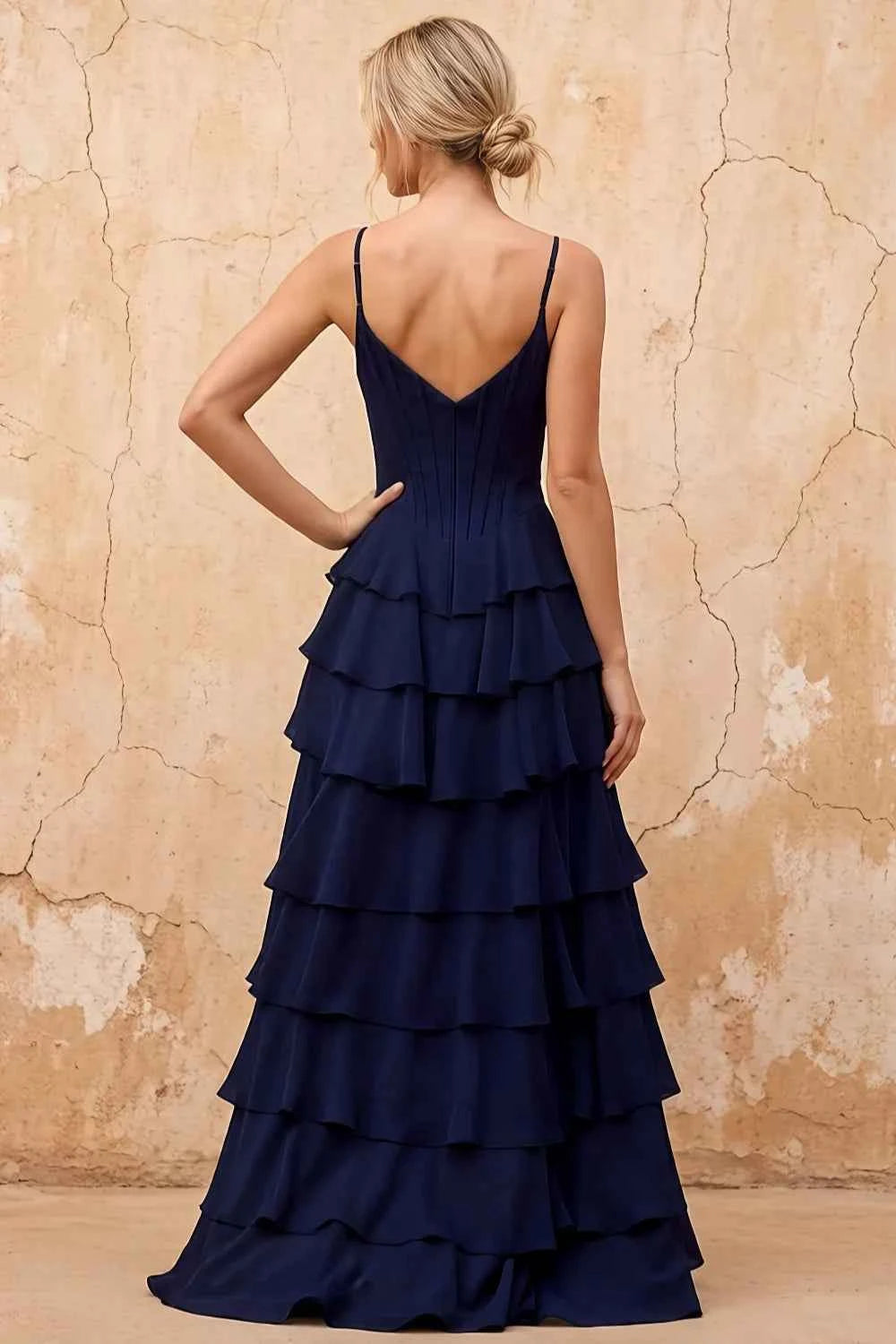 Lisa Navy Blue Chiffon Corset Ruffle Maxi Dress Secondary image