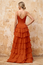 Lisa Paprika Chiffon Corset Ruffle Maxi Dress