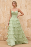 Lisa Sage Green Chiffon Corset Ruffle Maxi Dress