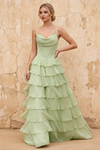 Lisa Sage Green Chiffon Corset Ruffle Maxi Dress