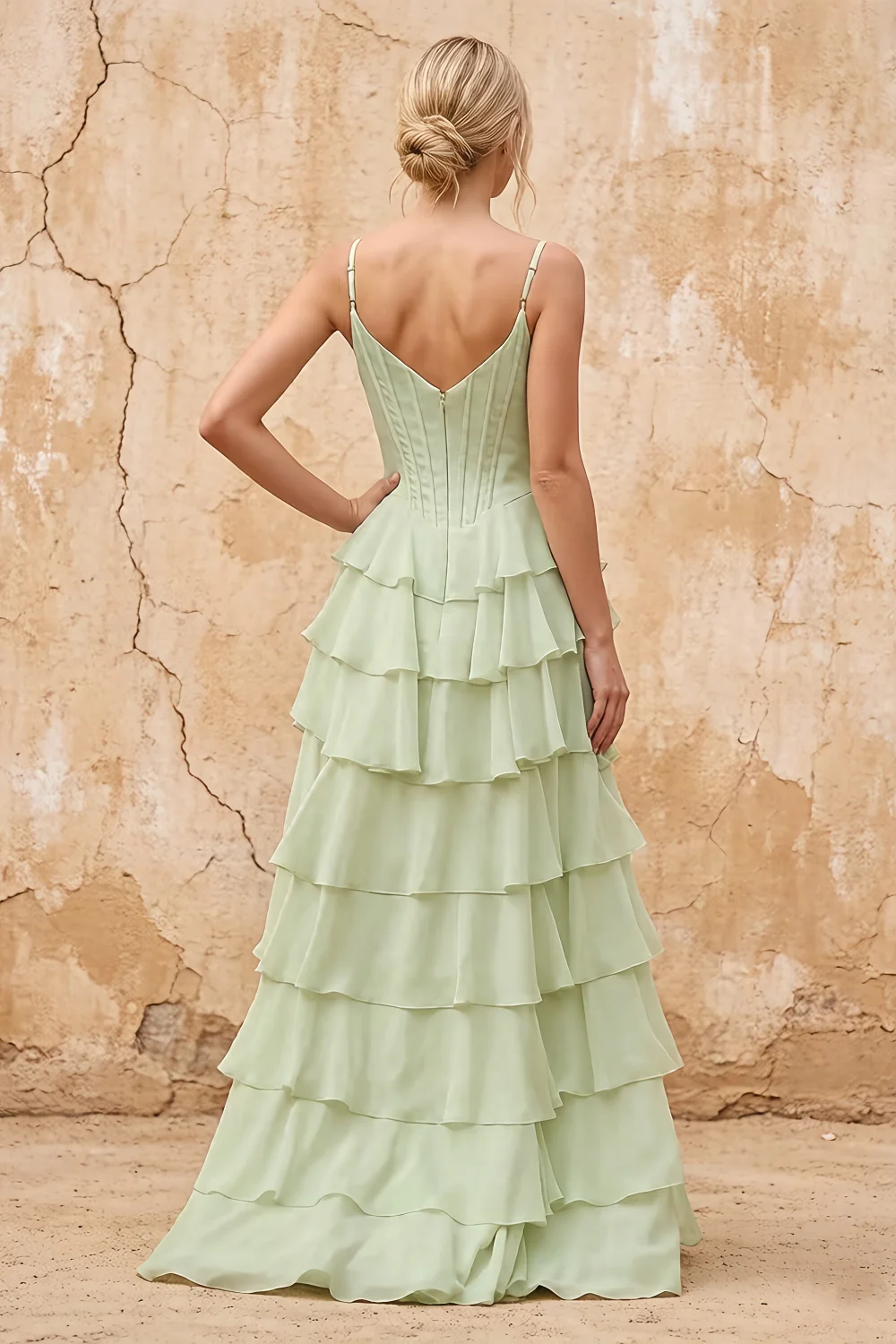 Lisa Sage Green Chiffon Corset Ruffle Maxi Dress Secondary image