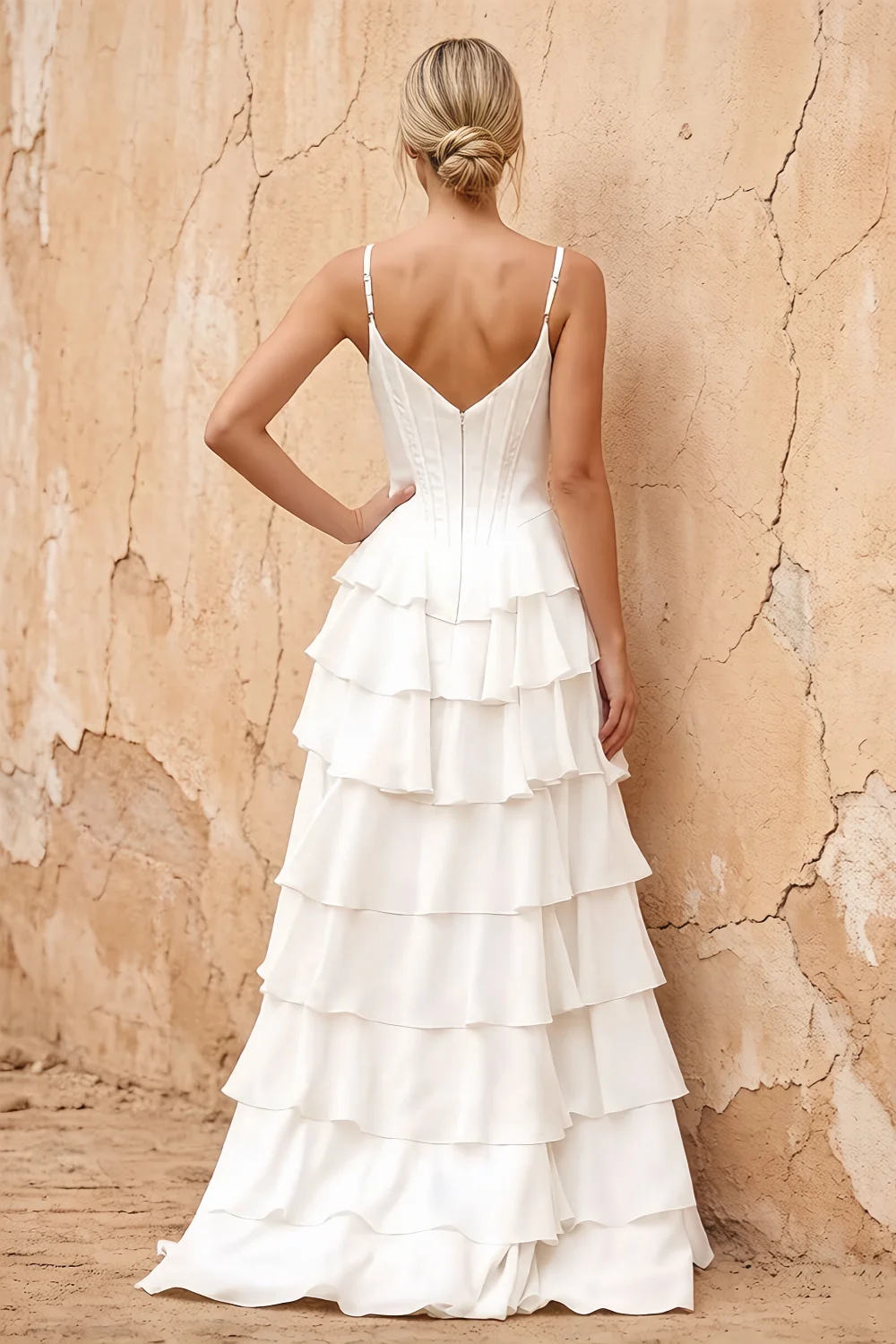 Lisa White Chiffon Corset Ruffle Maxi Dress