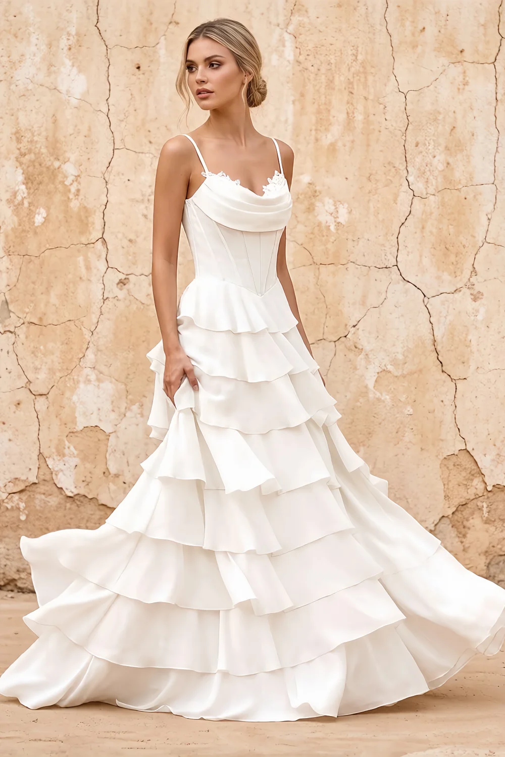 Lisa White Chiffon Corset Ruffle Maxi Dress