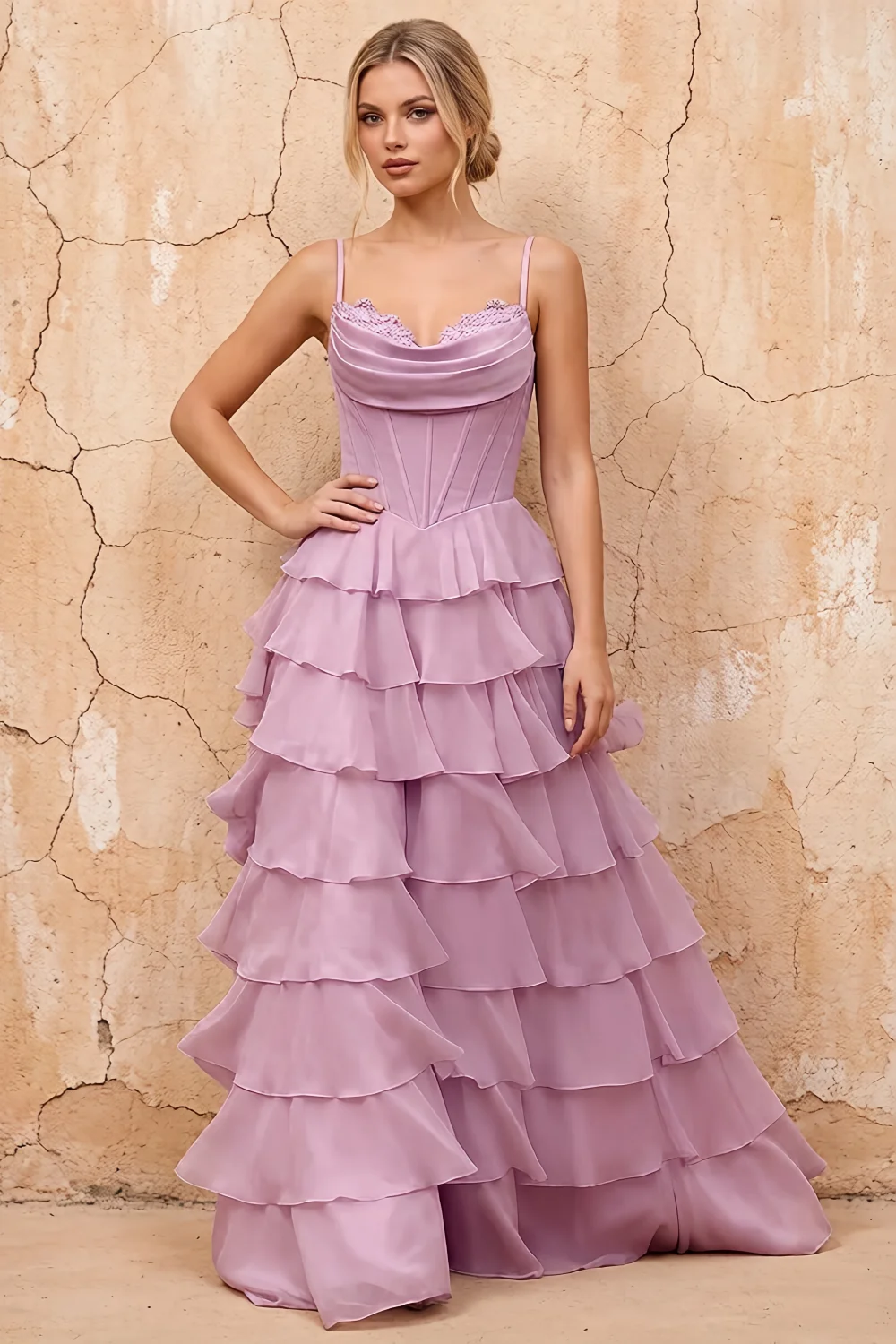 Lisa Wisteria Chiffon Corset Ruffle Maxi Dress Main image