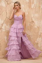 Lisa Wisteria Chiffon Corset Ruffle Maxi Dress