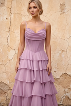 Lisa Wisteria Chiffon Corset Ruffle Maxi Dress
