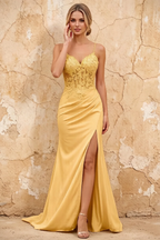 Lois Golden Lace Jersey Beaded Slit Maxi Dress