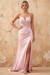 Lois Pink Lace Jersey Beaded Slit Maxi Dress
