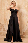 Lola Black Satin Off the Shoulder A-line Maxi Dress