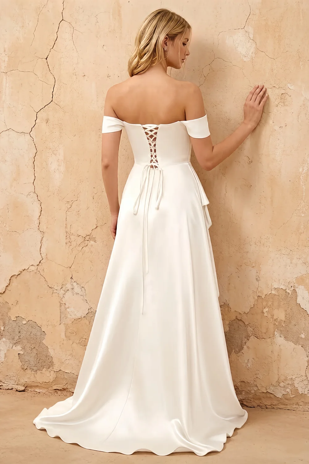 Lola White Satin Off the Shoulder A-line Maxi Dress